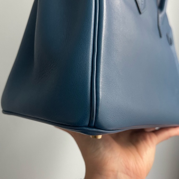 Hermes Deep Blue Satchel with Gold Accents - Picture 7 of 17